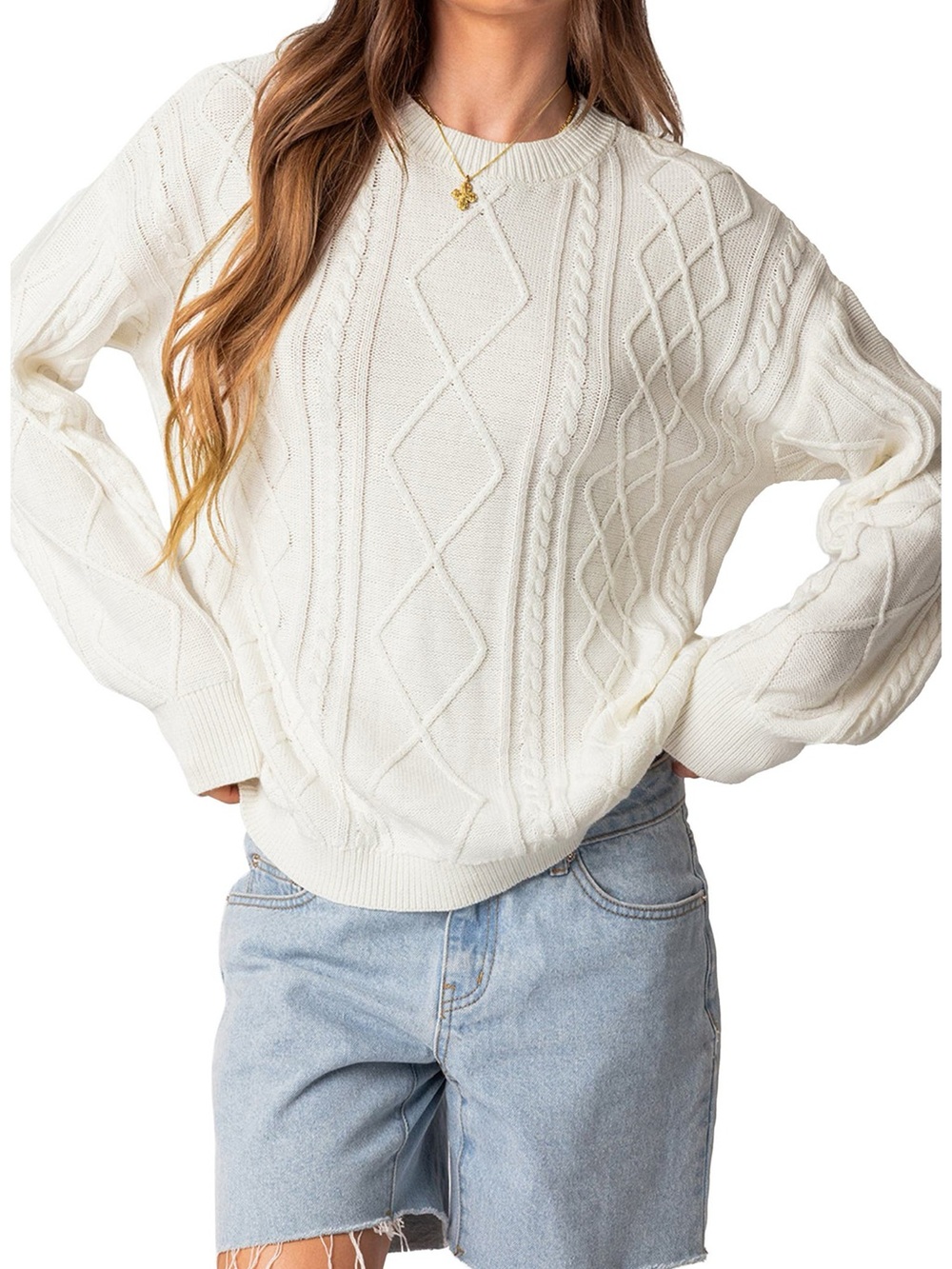 Edikted Jessy Oversize Classic Cotton Cable Knit Stitch Sweater XS/S